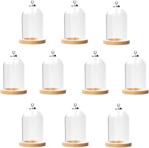 10 Pieces Glass Dome with Wooden Base Glass Vial Pendant with Wood Hollow Glass Cabochons Charms (38x25mm Wood Color)...