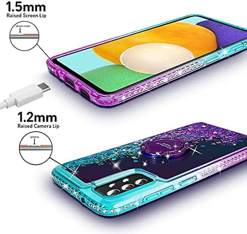 Silverback for Galaxy A52 5G /A52s 5G Case with Ring Stand Kickstand, Women Girls Bling Holographic Sparkle Glitter Cute Cover, Diamond Ring Prote...