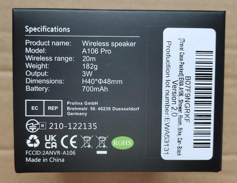 EWA Travel Case Packed, A106 Pro Portable Bluetooth Speaker with Custom Bass Radiator, Brief Design, IP67 Waterproof, Perfect Mini Speaker for Sho...
