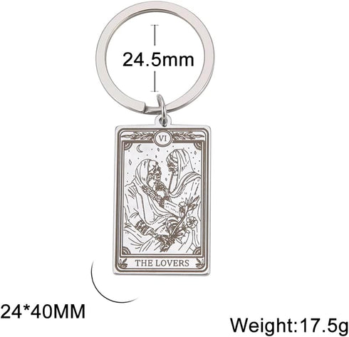 TEAMER Skeleton Tarot Cards Keychains Stainless Steel Amulet Marigold Tarot Card Major Arcana Keyring for Keys Cars Bags...