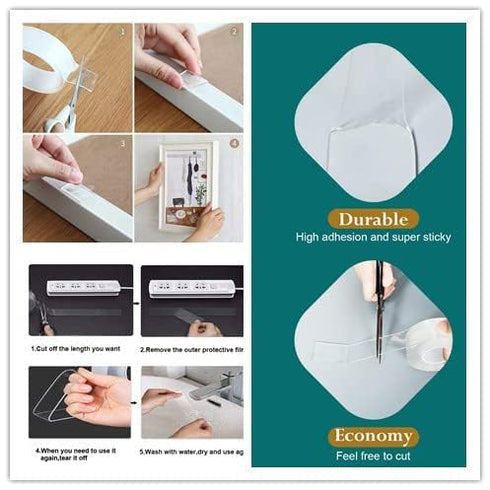 Double Sided Tape Heavy Duty, Multipurpose Removable Mounting Tape Adhesive, Reusable Strong Stick Wall Tape Strip Clear Adhesive for Poster Carpe...