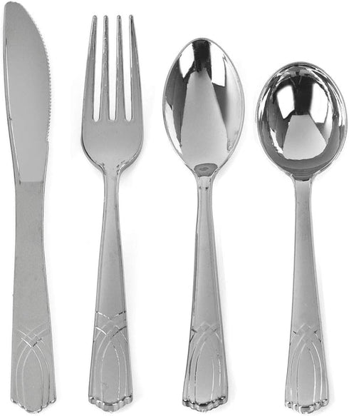 Premium Silver Plastic Soup Spoons Cutlery Collection (Pack of 24) - Perfect for Parties, Catered Events & Effortless Cleanup...