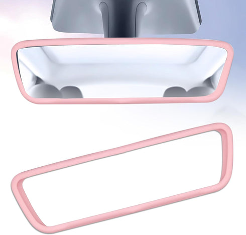 Rear View Mirror Cover Pink Rear View Mirror Accessories, Car Rear View Mirror Protector Frame Silicone Automotive Mirror Frame Compatible with Mo...