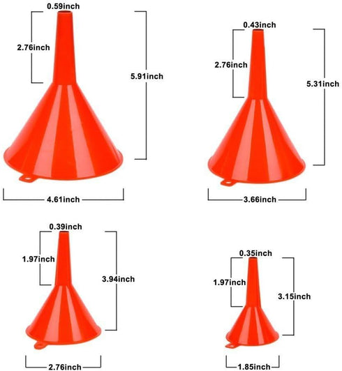 DEDICO Oil Funnels - Plastic Funnel Set for Car, Automotive, Kitchen - Mini, Small, Large Red (8pcs)...