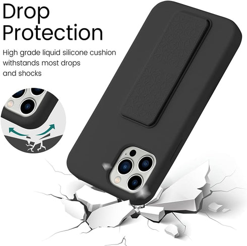 LAUDTEC Silicone Kickstand Case Compatible with iPhone 13 Pro Max case Vertical and Horizontal Stand Hand Strap Metal Kickstand, Flexible Soft Liq...
