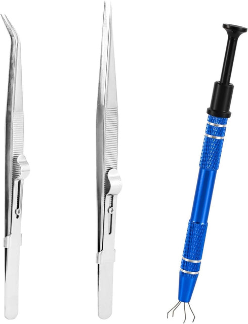 3pcs Gripper Tool, Premium Aluminum Alloy Jewelry Pickup Tool & 2pcs Tweezers Piercing Claw Tool Hand Tools Used for Gripping Small Parts Pearl Je...