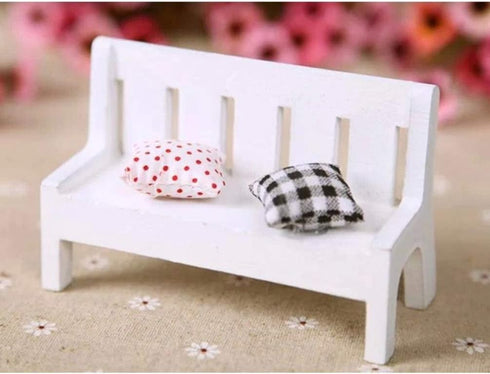 SEWACC Mini Dollhouse Garden Bench Miniature Doll Bench Couch Sofa with Cushions Micro Landscape Ornament Wooden Dollhouse Furniture for DIY Craft...
