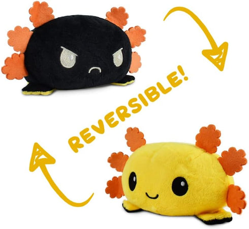 TeeTurtle - The Original Reversible Axolotl Plushie - Yellow + Black - Cute Sensory Fidget Stuffed Animals That Show Your Mood 4 inch...