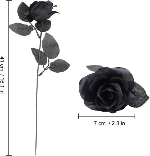 TUZAZO 10pcs Black Roses Artificial Flowers with Stems, Faux Silk Flowers Bridal Gothic Wedding Bouquet, Realistic Blossom Flora for Home, Office,...