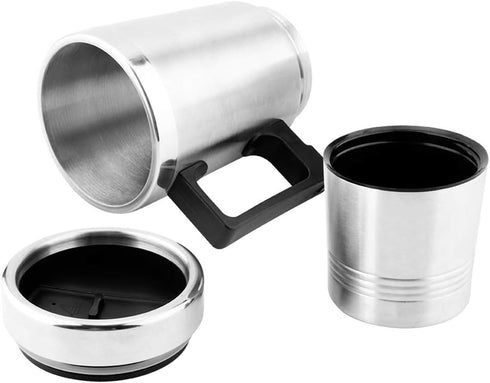 Car Heating Cup, 350ML + 150ML Stainless Steel Portable Automobile Hot Water Cup Electric Quick Heating Bottle Heater Boiler for Tea Coffee Water...
