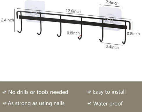 2 Pack Adhesive Wall Hooks Rack Kitchen Rail, Space Saving Heavy Duty Wall Hooks Hanger with 6 Hooks for Kitchen Bathroom Bedroom Closet, Kitchen ...