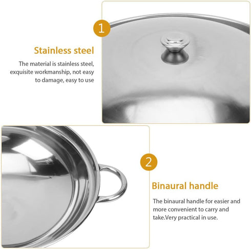 Kichvoe Stainless Steel Wok Pan with Lid 2pcs Double Handle Everyday Pan Nonstick Frying Pan Shabu Pot Seafood Cookware Fits All Stoves for Home O...