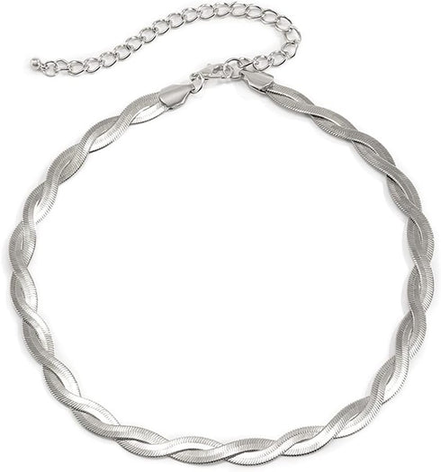 Double Layer Cross Twisted Snake Chain Choker Necklace for Women Sexy flat Herringbone Clavicle Link Necklaces Jewelry...