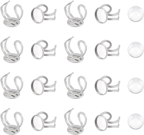 UNICRAFTALE 20 Sets DIY Blank Dome Finger Rings Stainless Steel Open Cuff Ring Making Kit Adjustable Ring Blanks 14mm Base Ring Bezel Tray with Gl...