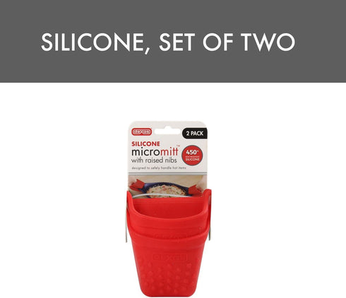Dexas Micromitt Silicone Oven Mitts - Heat Resistant to 450°F, Set of 2, Dishwasher Safe, Non-Slip Grip, Red...