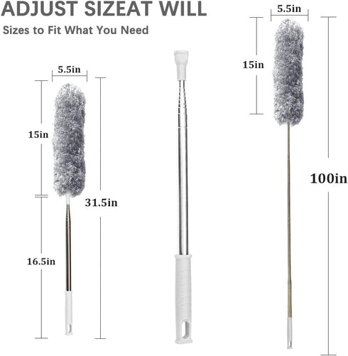 DELUX Microfiber Feather Duster Extendable Duster with 100 inches Extra Long Pole, Bendable Head & Long Handle Dusters for Cleaning Ceiling Fan, H...