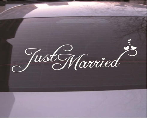 Just Married Car Decals Just Married Window Stickers Window Cling 8' x 23.5' White...