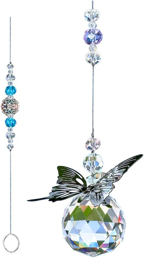 WEISIPU Crystal Hanging Decorations - Hanging Ornament Crystals Butterfly Suncatchers with Clear Crystal Ball for Home, Office, Garden Decoration,...