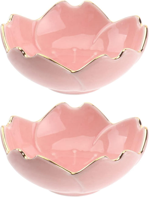 Luxshiny Appetizer Dish Bowl Utensil Set 2pcs Ceramic Bowl, Gold Rim Bowls Flower Appetizer Plates Dipping Bowls for Home Kitchen () Japanese Deco...