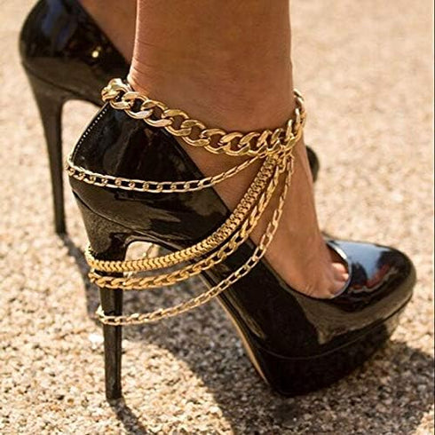 Campsis Punk Layered Anklets Gold Tassel Ankle Chain High heels Chain Bar NightClub Party Foot Chains Jewelry for Women(Pack of 1)...