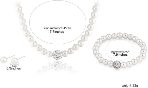 Brishow Wedding Pearl Necklace Set Silver Bridal Crystal Necklaces Earrings Bracelet Sets Rhinestone Brides Necklace Chain Jewelry Sets for Women ...