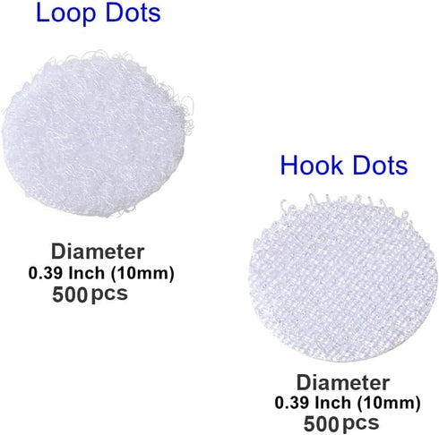 Self Adhesive Dots, 1000Pcs(500 Pair Set) 0.39 Inch / 10mm Diameter Hook and Loop Dots Tape, 10mm Nylon Sticky Back dots, Suitable for Classroom, ...