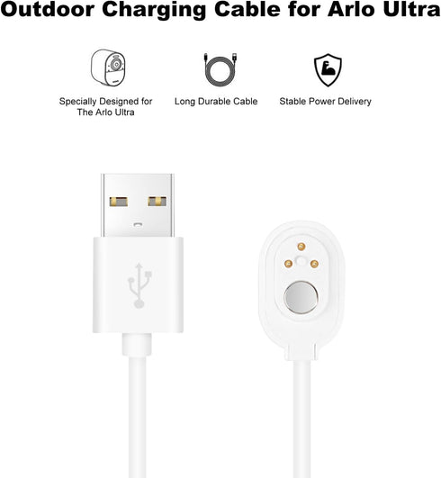 Charging Cable for Arlo Ultra/Ultra 2/Pro 3/Pro 4, Weatherproof Outdoor Magnetic Power Cable with Quick Charge Adapter, 10 Feet White (NOT Compati...