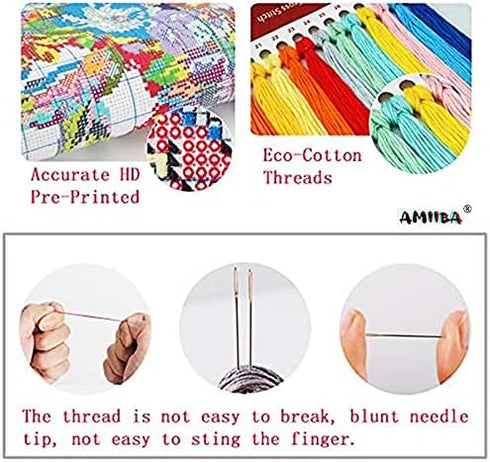 Amiiba Stamped Cross Stitch Kits, Quotes: Music There is Harmony, Harmony There is Peace DIY 11CT 12.5x9.4 inch (Violin)...