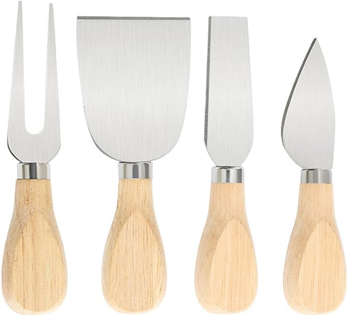 Charcuterie Accessories, 4 PCS Cheese Knives Set with Wood Handle, Stainless Steel Cheese Slicer/Cheese Cutter (Cheese Knife, Shaver, Fork and Spr...