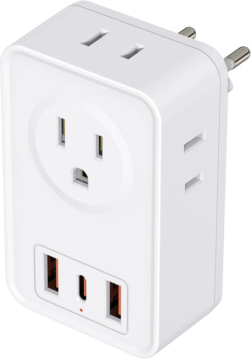European Travel Plug Adapter, Type C International Power Adaptor Charger with 4 AC Outlets 3 USB Ports(1 USB C), US to Most Europe EU German Frenc...