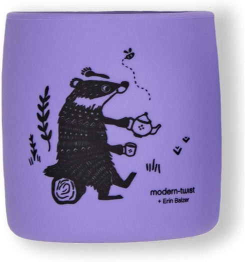 modern-twist Sip Set, Food-Grade Silicone, Waterproof, Dishwasher, Freezer Safe, Reusable Cups – Lavender Badger Family, Pack of 2...