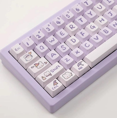 PBT Material Gradient Purple keycaps Cute Carton Magic Bunny Cherry Profile keycaps Set Purple Mechanical Keyboard keycaps Compatible with Cherry ...