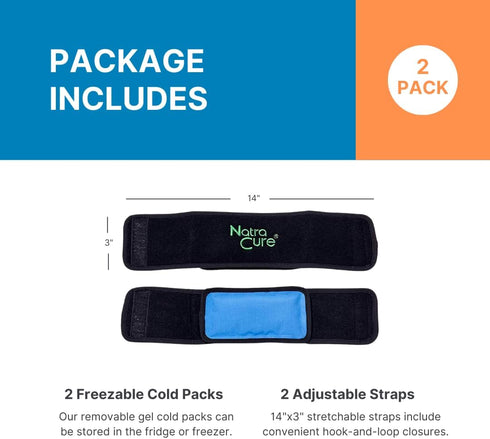NatraCure Cold Therapy Wrap w/ 20" Strap - 2 Pack (Small Reusable Gel Ice Pack Compress for Injuries and Pain Relief, Hand, Arch of Foot, Wrist, E...