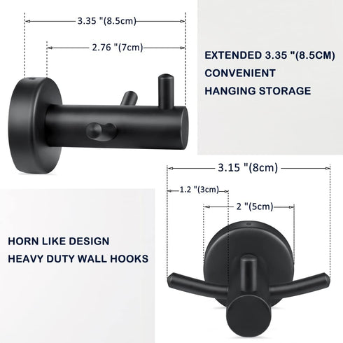 Pack of 2 Matte Black Wall Mounted Towel Hooks for Bathroom Shower Kitchen Cabinet Closet Door, SUS304 Stainless Steel Double Bath Robe Hook...