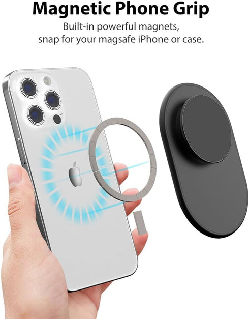 Magnetic Phone Grip for MagSafe, Phone Ring Holder Finger Kickstand Wireless Charging Compatible, Adjustable Magnet Phone Rings Gripper Stand for ...