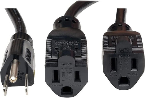 Tripp Lite Power Extension Cord Y Splitter Cable 13A, 16AWG (NEMA 5-15P to 2x NEMA 5-15R) 18-in.(P024-18N-13A-2R) , Black...