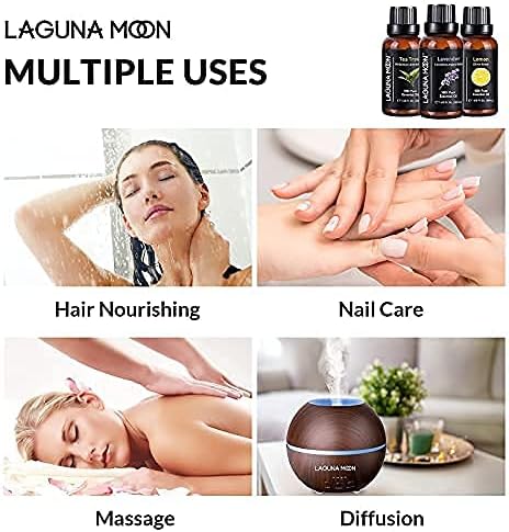 Pure Tea Tree, Lavender, Lemon Essential Oils - Top 3pc Oil Gift Set - for Diffusers, Humidifiers, Massages, Yoga Room, Home, Office - Safe for Sk...