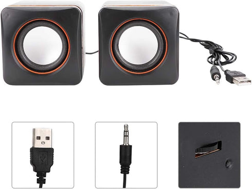 fo sa Mini USB Wired Speaker, 3.5mm Jack Stereo Speaker Portable Travel Loudspeaker Speaker Desktop Square Small Speaker for PC MP3 MP4 Laptop...