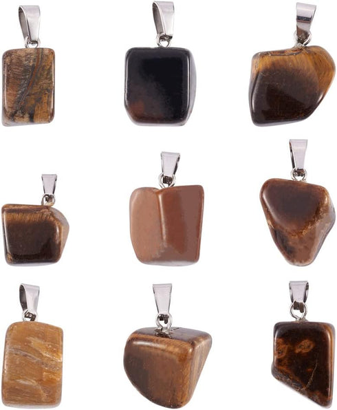 FASHEWELRY 24Pcs Natural Irregular Tiger Eye Pendants Healing Crystal Chakra Nugget Tumbled Gemstone Charms 15-35x10-20mm for Jewerlry Craft Makin...