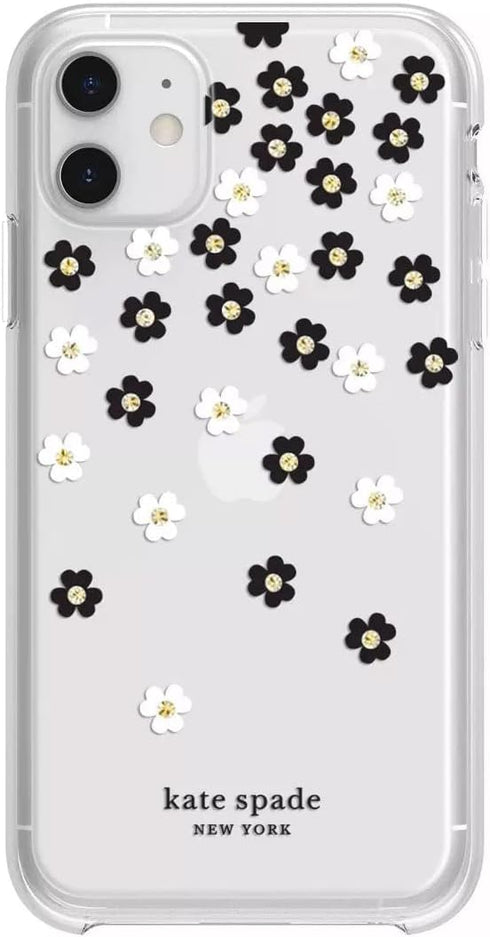 kate spade new york Protective Hardshell Case for iPhone 12 Mini - Scattered Flowers Black/White/Gold Gems/Clear/White Bumper...