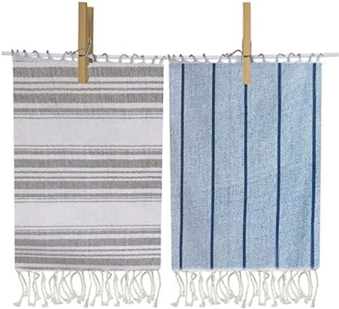 Peshtemal Hand Towels | 100% Natural Cotton, Set of 2, 26 x 18 Inches | Decorative Hamman Bathroom Peshtemal Woven Tassel Towel Hand Drying, Washi...