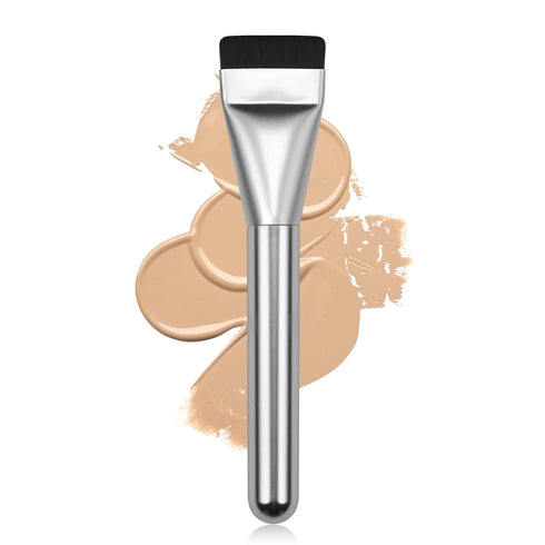 Ultrathin Foundation Brush for Liquid Makeup,Flat Spatula Liquid Foundation Brush Premium Face Korean Makeup Brush for Blending Cream (Silver)...