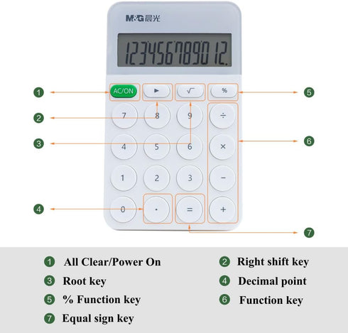 M&G Desk Calculator 12 Digit Calculator with Large LCD Display and Buttons, Automatic Sleep, Portable Cute Calculator for School Home Business Off...