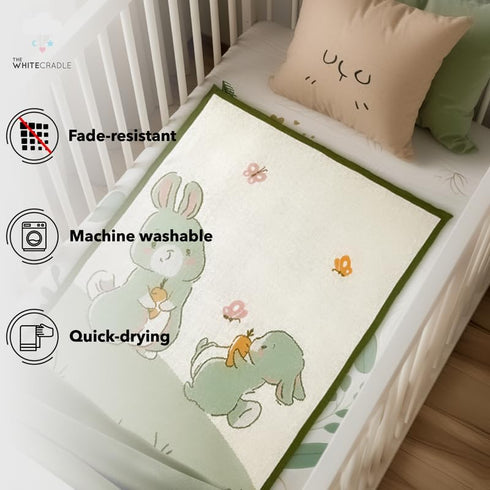 Organic Cotton Knitted Baby Blanket for Crib/Cot, Ultra Soft & Warm, Thick but Very Light, for Baby (40x32 in) - Rabbit...
