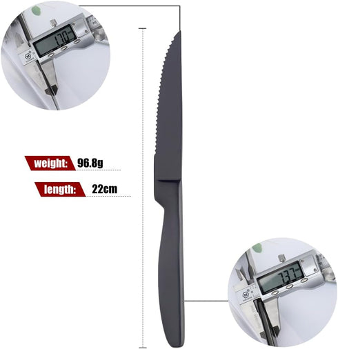 Steak Knife Set, 4-Piece Serrated Black Steak Cutlery Steak Knife, Stainless Steel Steak Cutlery Knife for Home, Restaurant, Hotel, 22cm...