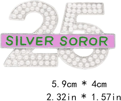 Pearl Number 25 Silver Soror Pin Pink And Green Sorority Greek Letters Lady Brooch Gifts Sisterhood Jewelry...