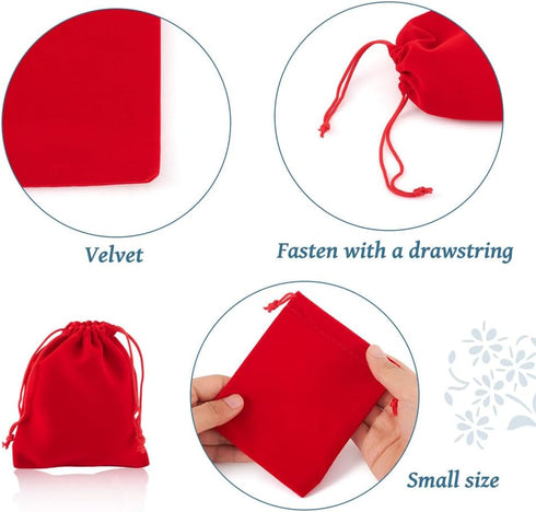 FASHEWELRY 50pcs Small Drawstring Velvet Bag 4.7x4 inch Jewelry Gift Pouches Red Party Wedding Favor for Candy Ring Dice Watch Packing Keepsakes...