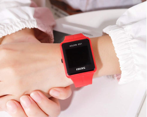 Unisex Square LED Digital Watch Fashion Water Resistant Silicone Sports Wrist Watches (Red A)...