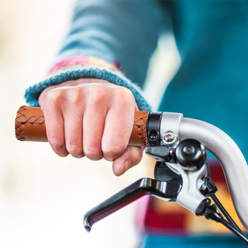1Pair PU Leather and Soft Rubber Bicycle Mountain Bike Handlebar Grips (Light Brown)...