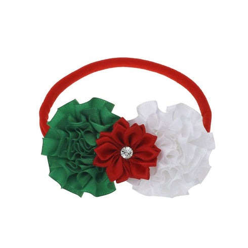Baby Girl Nylon Christmas Headbands/Green Red White Sequin Bowknot - Pack of 3 (Satin Flower Set)...